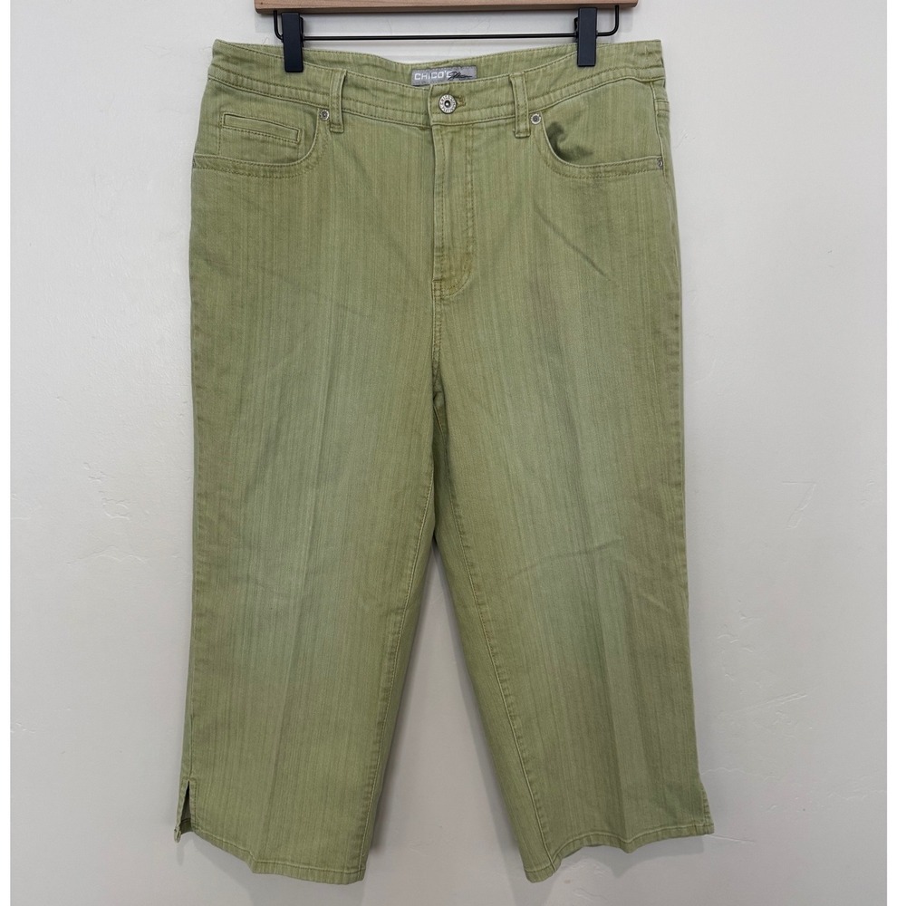 Chicos Platinum Quartz Jean Sage Green Capris 14 Size 2.5 Goblincore Cottage - Picture 1 of 6